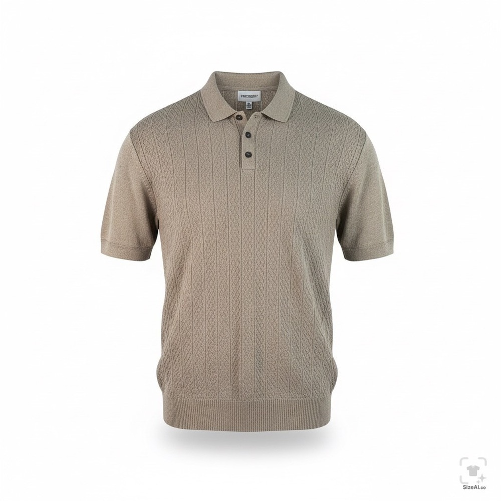 Precedent Sweater Polo Men XL Taupe SP-TIBERIUS-MN‎ Short Sleeve Snap Textured